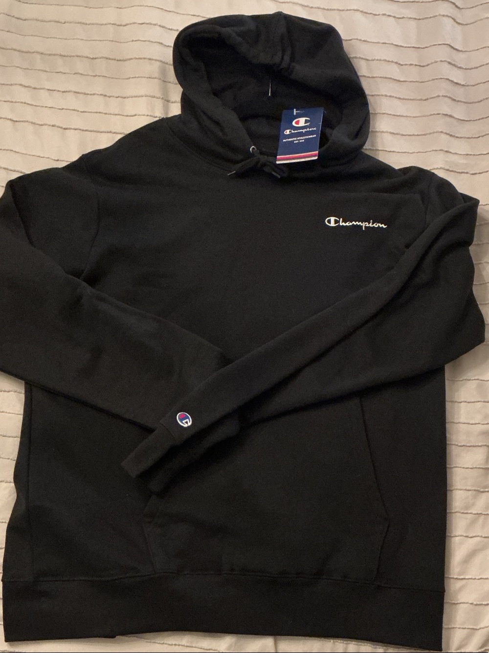 Champion Black Pullover Hoodie with Script Logo